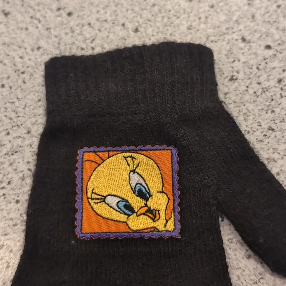 Vintage 1999 Kids Tweety Bird Looney Tunes Black Winter Gloves